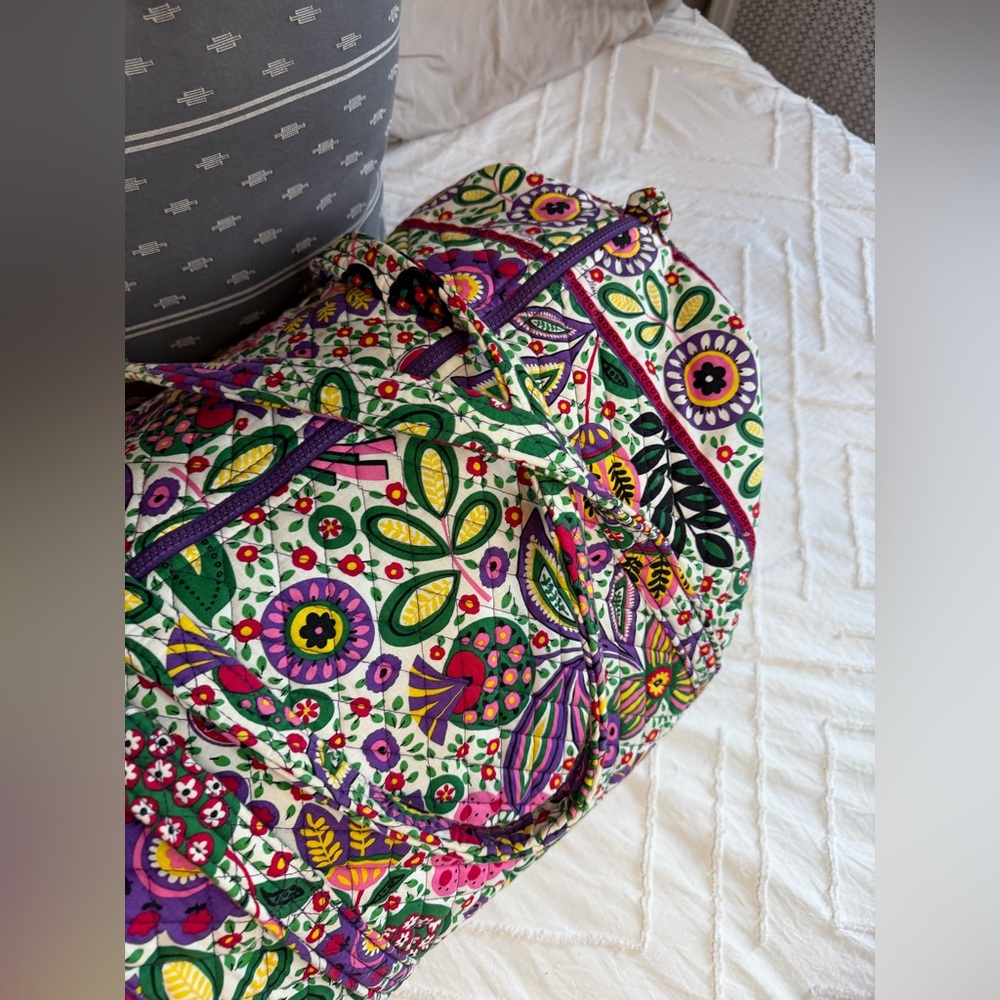 Vera Bradley Viva La Vera Large Floral Cotton Overnight Weekender Bag Excellent! - Picture 7 of 12